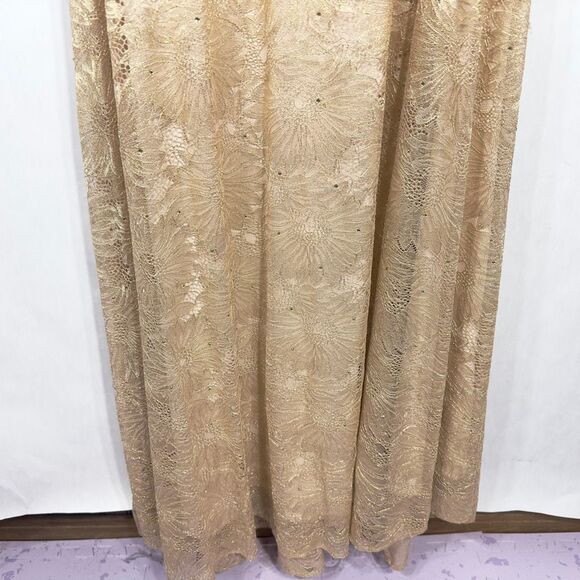 Mac Duggal Evening Gown Size 16 Dress Rose Gold Rhinestone Beaded Lace NWT F - Picture 7 of 13